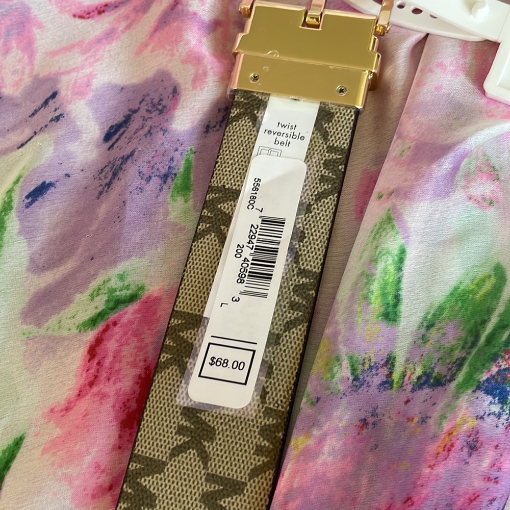 Brand New Michael Kors Genuine Leather Twist Reversible Gold Tone Buckle Belt - Picture 12 of 16